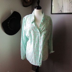 Flamingo Print button up Shirt NWOT